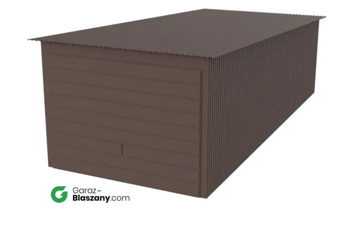Garaż blaszany 3x7 blacha brązowa powlekana mat dach jednospadowy brama uchylna