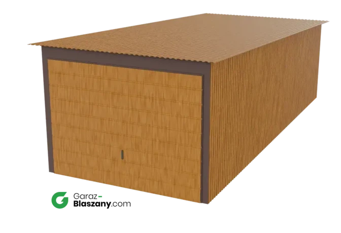 Garaż blaszany 3x7 drewnopodobny Złoty Dąb dach jednospadowy brama uchylna