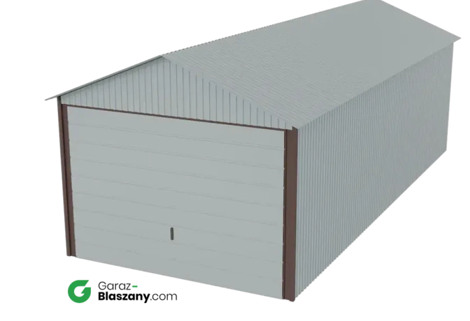 Garaż blaszany 3x7 ocynkowany Iszy gatunek dach dwuspadowy brama uchylna