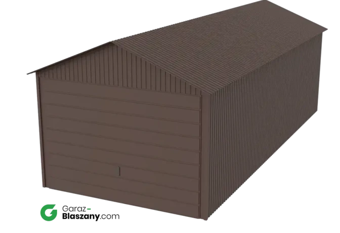 Garaż blaszany 3x7 brązowy mat dach dwuspadowy brama uchylna