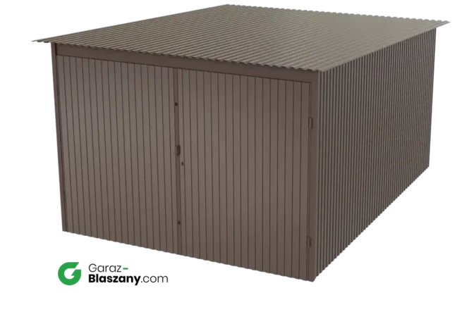 Garaż blaszany 3x4 brązowy błysk dach jednospadowy brama dwuskrzydłowa