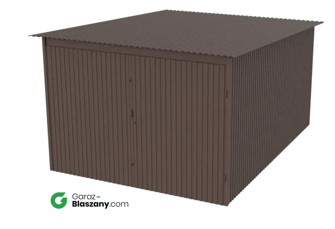 Garaż blaszany 3x4 brązowy mat dach jednospadowy brama dwuskrzydłowa