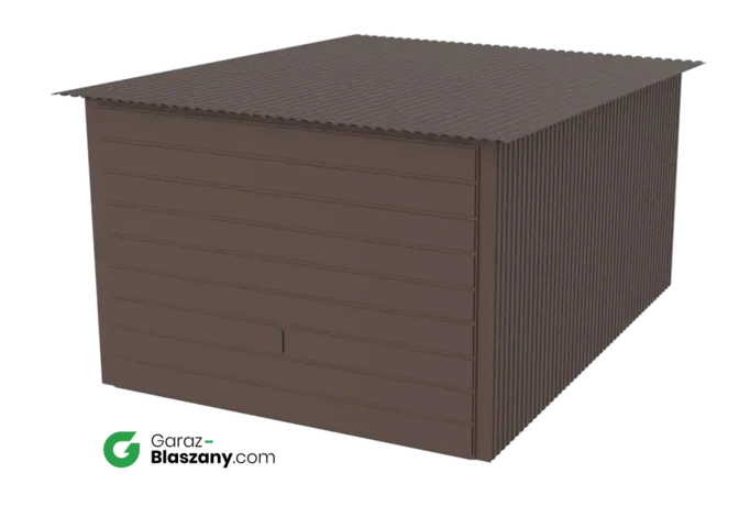 Garaż blaszany 3x4 brązowy mat dach jednospadowy brama uchylna