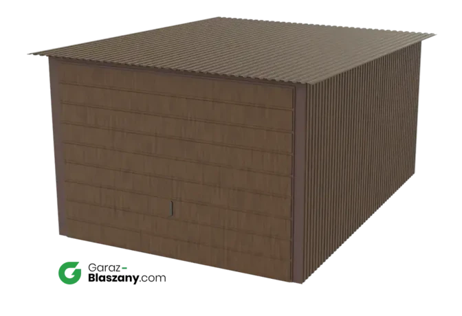 Garaż blaszany 3x4 drewnopodobny Orzech dach jednospadowy brama uchylna