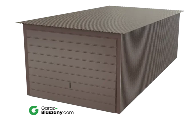 Garaż blaszany 3x6 brązowy BŁYSK dach jednospadowy brama uchylna