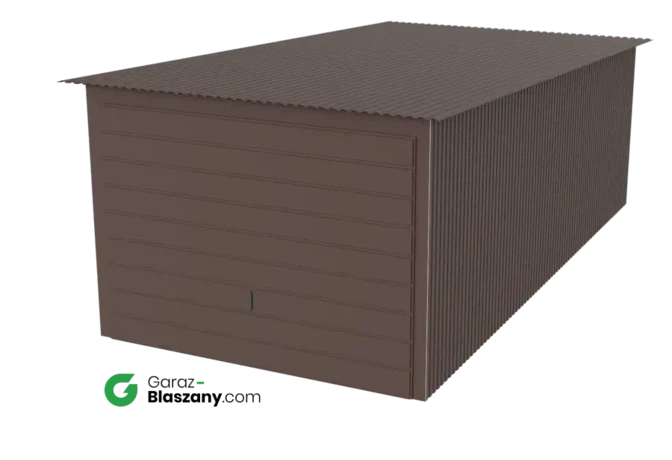 Garaż blaszany 3x6 brązowy MAT dach jednospadowy brama uchylna