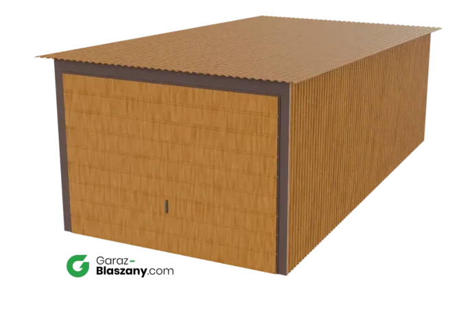 Garaż blaszany 3x6 drewnopodobny Złoty Dąb dach jednospadowy brama uchylna