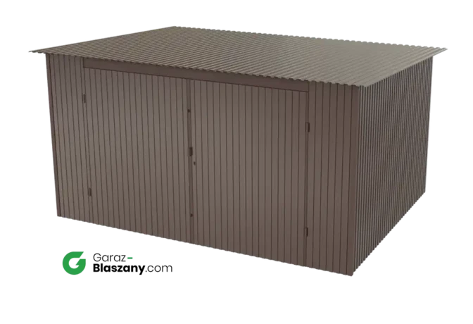 Garaż blaszany 4x3 brązowy BŁYSK dach jednospadowy brama dwuskrzydłowa
