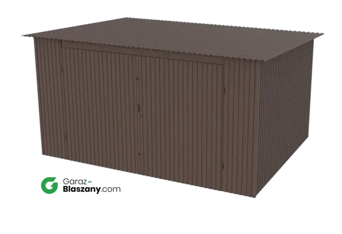 Garaż blaszany 4x3 brązowy MAT dach jednospadowy brama dwuskrzydłowa