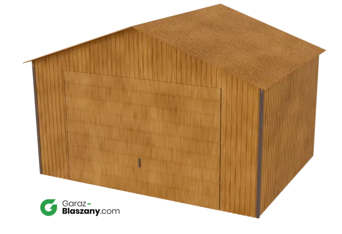 Garaż blaszany 4x3 drewnopodobny Złoty Dąb dach dwuspadowy brama dwuskrzydłowa