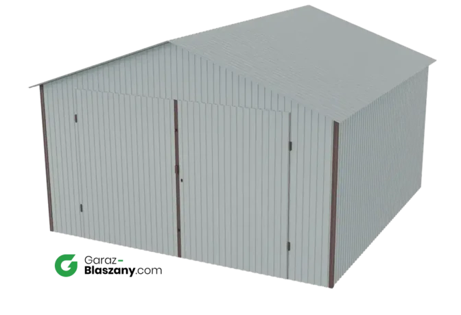 Garaż blaszany 4x4 ocynkowany Iszy gatunek dach dwuspadowy brama dwuskrzydłowa
