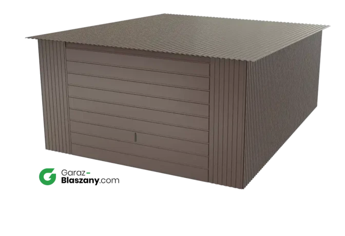 Garaż blaszany 4x5 brązowy BŁYSK dach jednospadowy brama uchylna