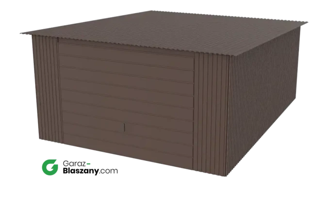 Garaż blaszany 4x5 brązowy MAT dach jednospadowy brama uchylna