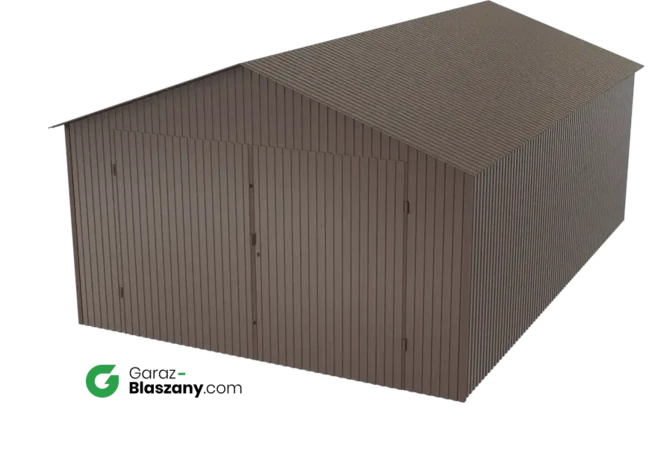 Garaż blaszany 4x6 brązowy BŁYSK dach dwuspadowy brama dwuskrzydłowa
