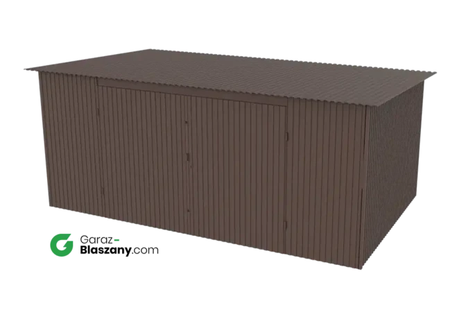 Garaż blaszany 5x3 brązowy MAT dach jednospadowy brama dwuskrzydłowa