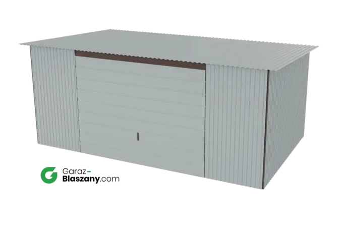 Garaż blaszany 5x3 ocynkowany Iszy gatunek Orzech dach jednospadowy brama uchylna