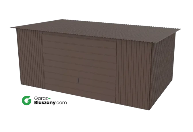 Garaż blaszany 5x3 brązowy MAT dach jednospadowy brama uchylna