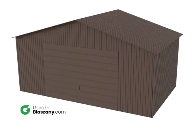 Garaż blaszany 5x3 brązowy MAT dach dwuspadowy brama uchylna