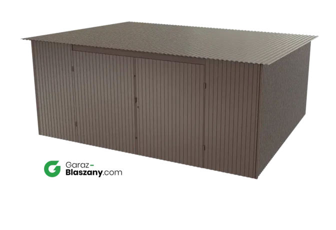 Garaż blaszany 5x4 brązowy BŁYSK dach jednospadowy brama dwuskrzydłowa