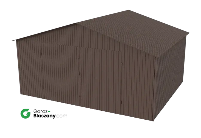 Garaż blaszany 5x4 brązowy MAT dach dwuspadowy brama dwuskrzydłowa