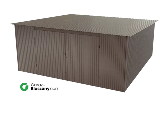 Garaż blaszany 5x5 brązowy BŁYSK dach jednospadowy brama dwu skrzydłowa