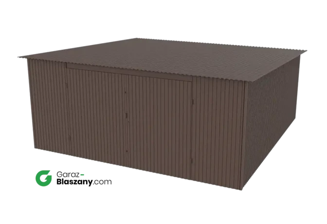 Garaż blaszany 5x5 brązowy MAT dach jednospadowy brama dwu skrzydłowa