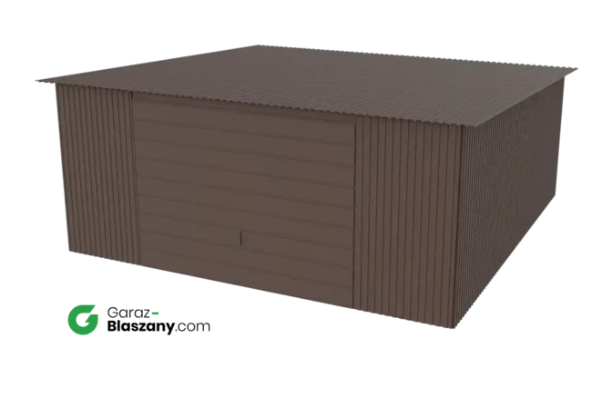 Garaż blaszany 5x5 brązowy MAT dach jednospadowy brama uchylna