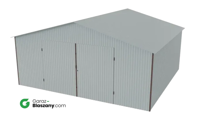 Garaż blaszany 5,5x5 ocynkowany Iszy gatunek dach dwuspadowy brama dwuskrzydłowa