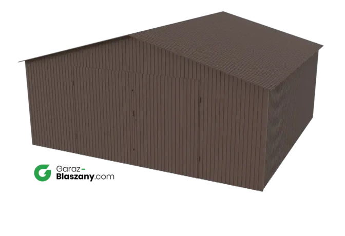 Garaż blaszany 5,5x5 brązowy MAT dach dwuspadowy brama dwuskrzydłowa