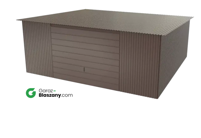 Garaż blaszany 5,5x5 brązowy BŁYSK dach jednospadowy brama uchylna