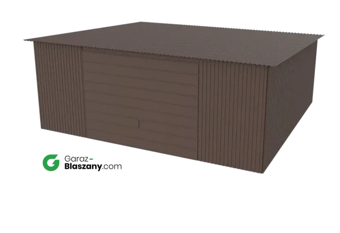 Garaż blaszany 5,5x5 brązowy MAT dach jednospadowy brama uchylna