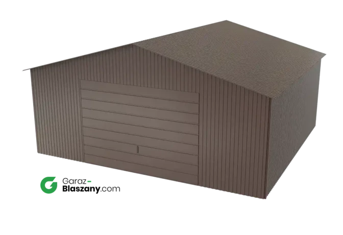 Garaż blaszany 5,5x5 brązowy BŁYSK dach dwuspadowy brama uchylna