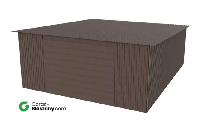 Garaż blaszany 5x6 brązowy MAT dach jednospadowy brama uchylna