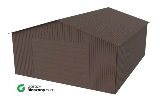 Garaż blaszany 5x6 brązowy MAT dach dwuspadowy brama uchylna
