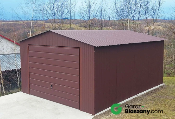 Garaż blaszany 4x6 Brązowy MAT, dach dwuspadowy, brama uchylna