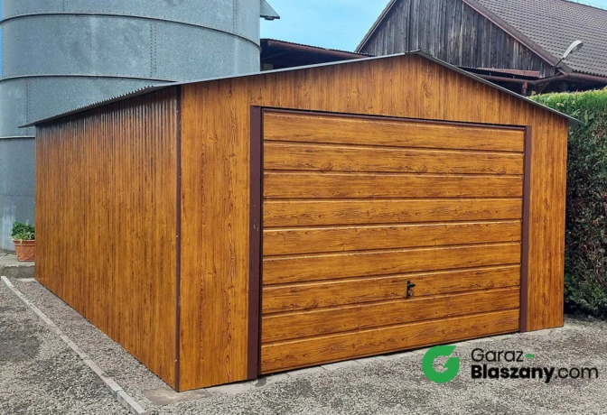 Garaż blaszany 4x6 Złoty Dąb, dach dwuspadowy, brama uchylna