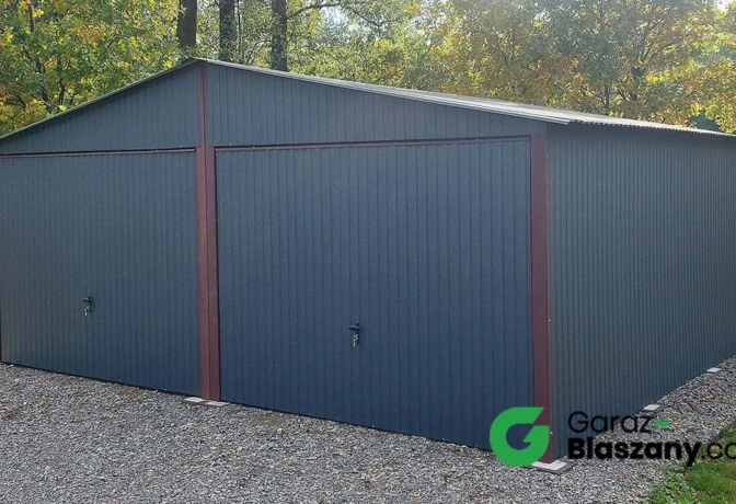 Garaż blaszany 6x5 grafit, dach dwuspadowy, bramy uchylne
