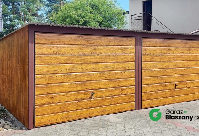 Garaż blaszany 6x5,5 Złoty Dąb, dach jednospadowy, brama uchylna
