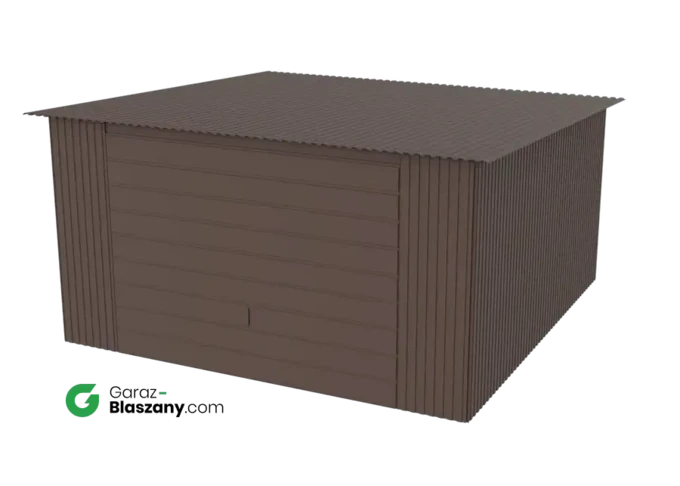 Garaż blaszany 4x4 brązowy MAT dach jednospadowy brama uchylna