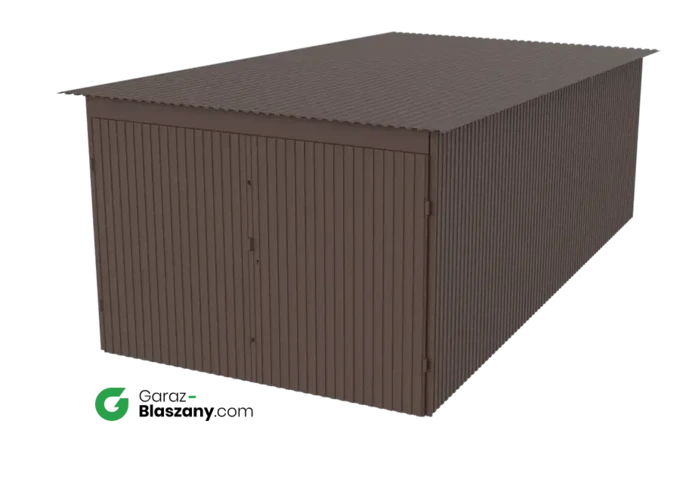 Garaż blaszany 3x6 brązowy MAT dach jednospadowy brama dwuskrzydłowa