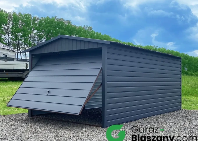 Garaż blaszany 3x5 m, grafit, z szerokim panelem