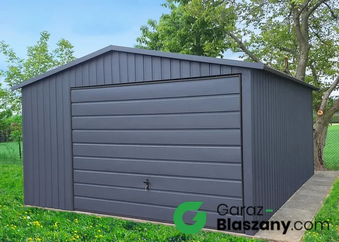 Garaż blaszany akrylowy 4x5 m grafit z obróbkami blacharskimi