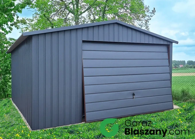 Garaż blaszany akrylowy 4x5 m grafit z obróbkami blacharskimi