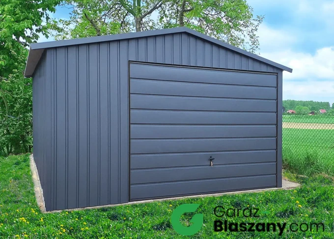 Garaż blaszany akrylowy 4x5 m grafit z obróbkami blacharskimi