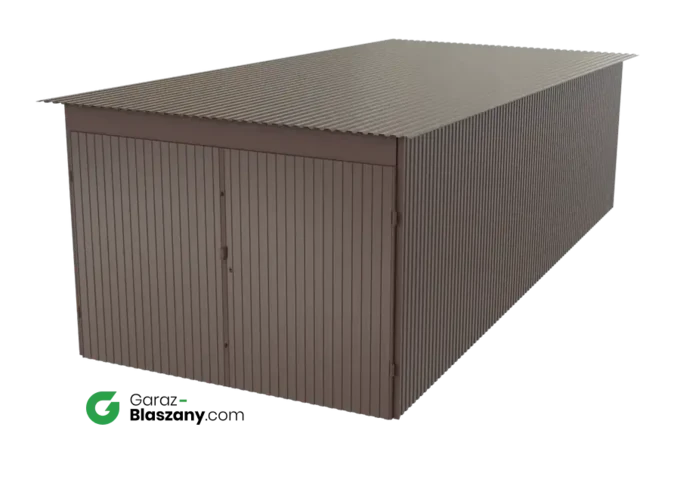 Garaż blaszany 3x7 brązowy dach jednospadowy brama dwuskrzydłowa