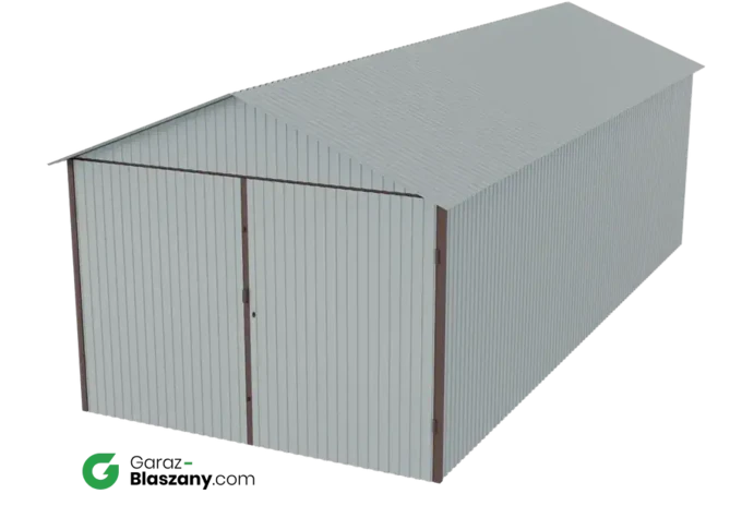 Garaż blaszany 3x7 blacha ocynkowana Iszy gatunek dach dwuspadowy brama dwuskrzydłowa