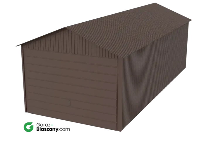 Garaż blaszany 3x7 brązowy mat dach dwuspadowy brama uchylna