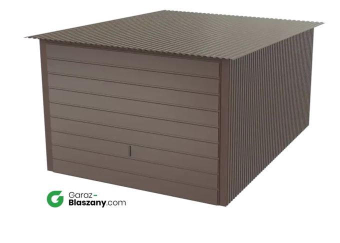 Garaż blaszany 3x4 brązowy błysk dach jednospadowy brama uchylna