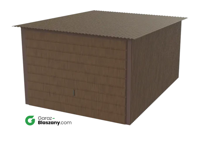 Garaż blaszany 3x4 drewnopodobny Orzech dach jednospadowy brama uchylna