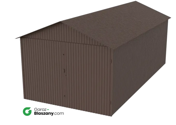 Garaż blaszany 3x6 brązowy MAT dach dwuspadowy brama dwuskrzydłowa